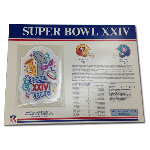 1990 NFL Super Bowl XXIV Logo Willabee & Ward Patch with Header Board (Denver Broncos vs. San Francisco 49ers)