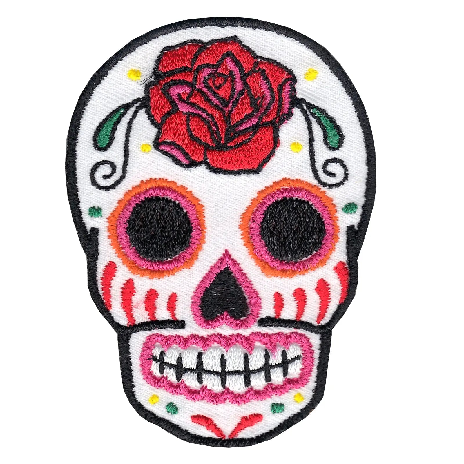 White Sugar Skull Iron On Embroidered Patch