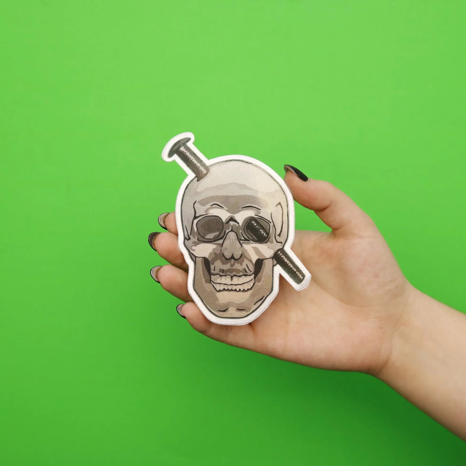 Screwhead Skull Embroidered Iron On Patch