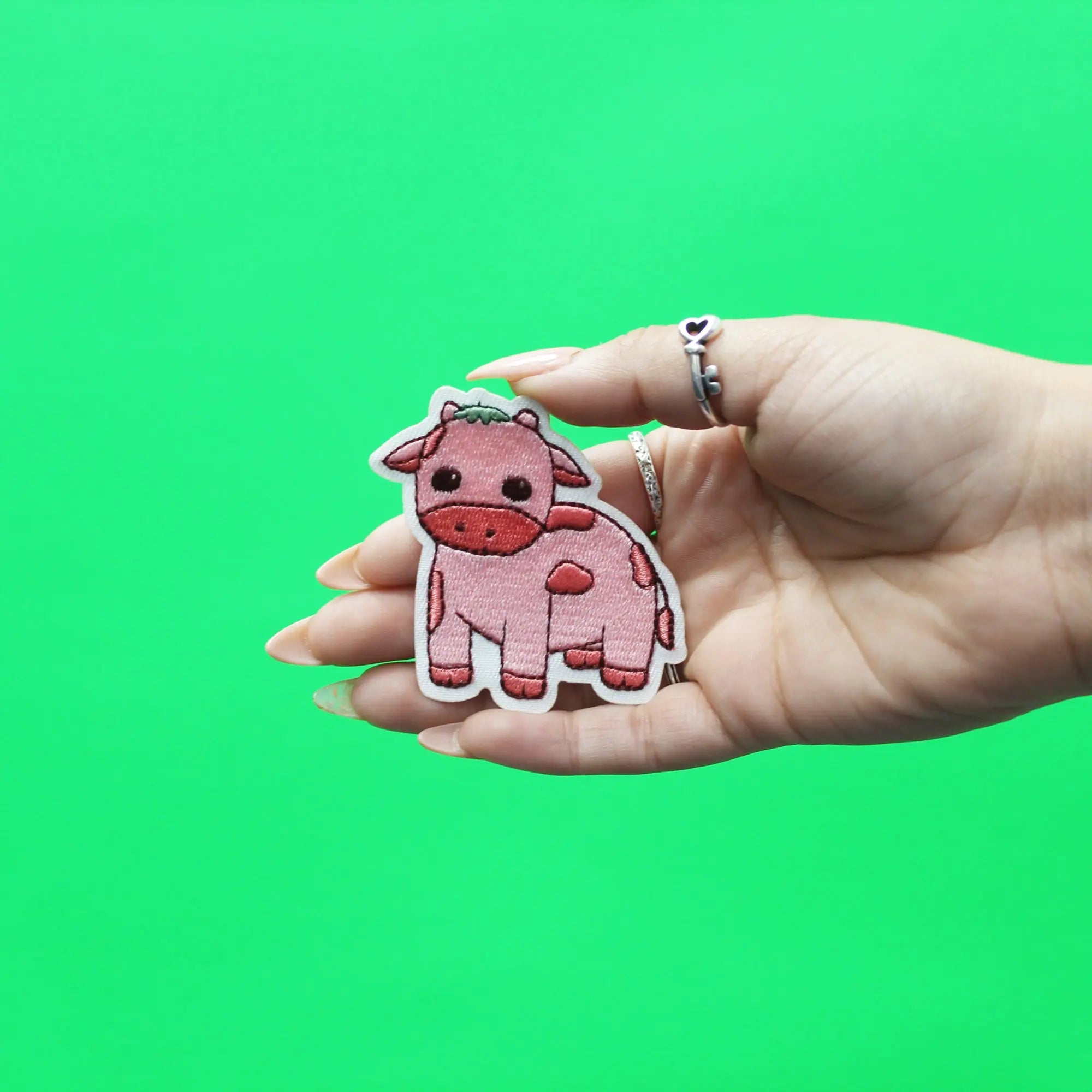 Strawberry Milk Cow Embroidered Iron On Patch