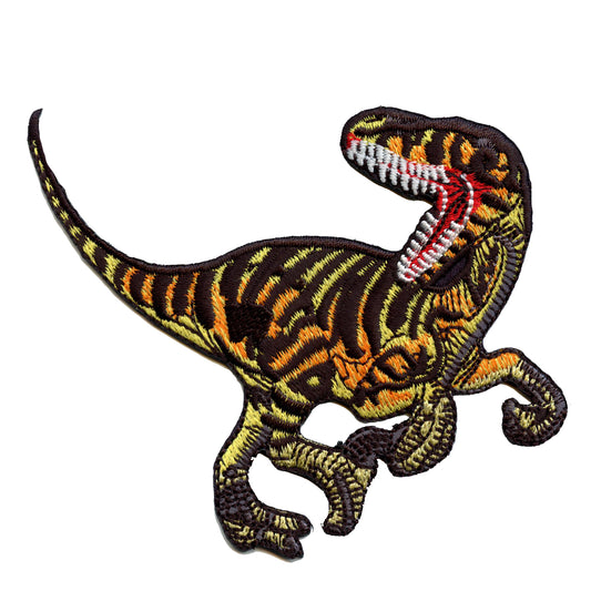 Velociraptor Striped Dinosaur Embroidered Iron on Patch 