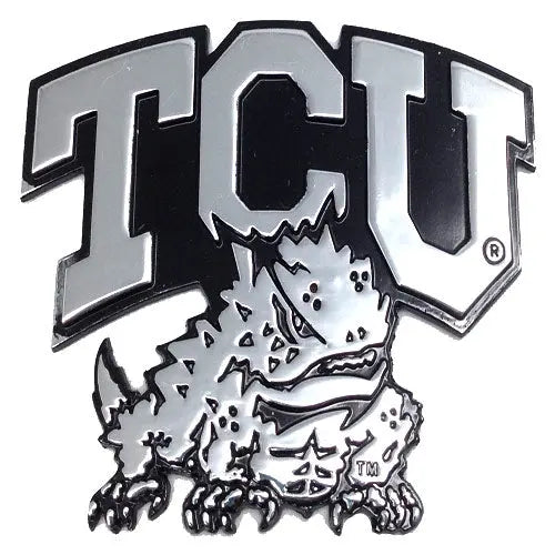 TCU Horned Frogs Logo with Frog Premium Solid Metal Chrome Plated Car Auto Emblem 
