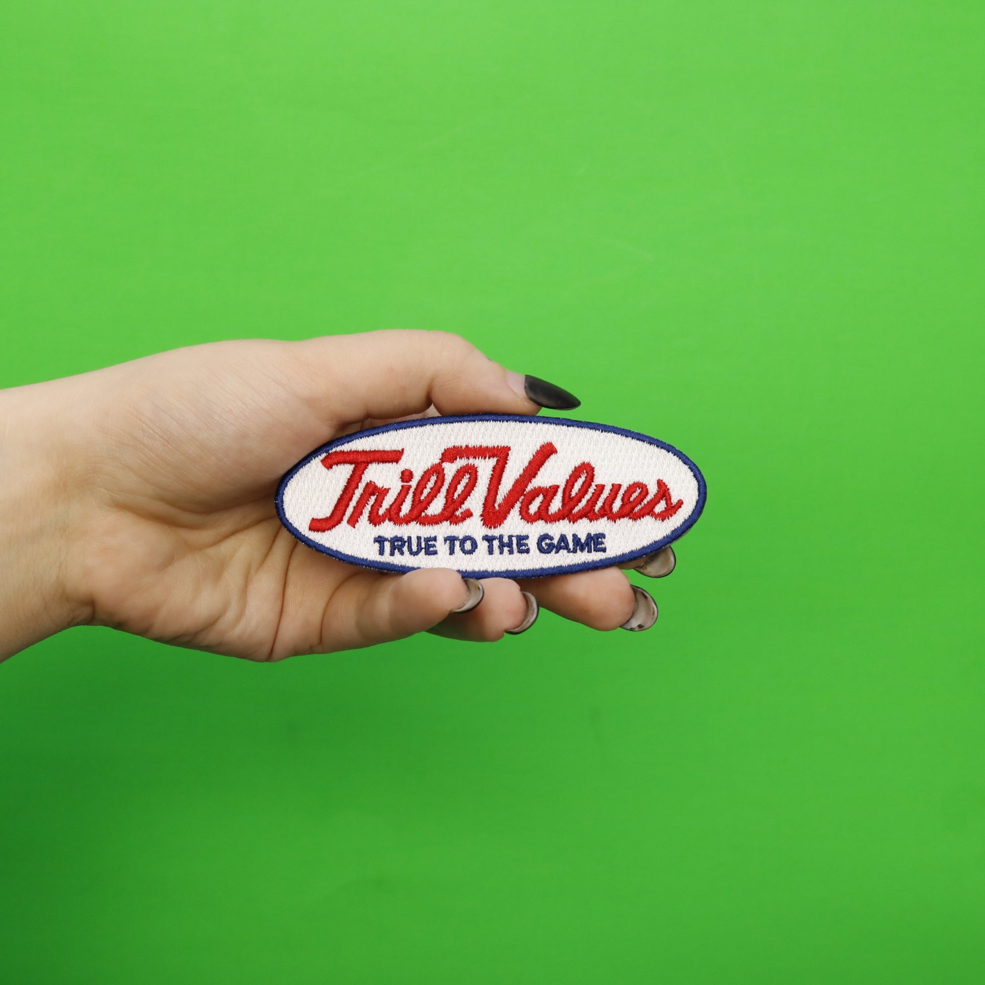 Trill Values Retro Oval Embroidered Iron On Patch