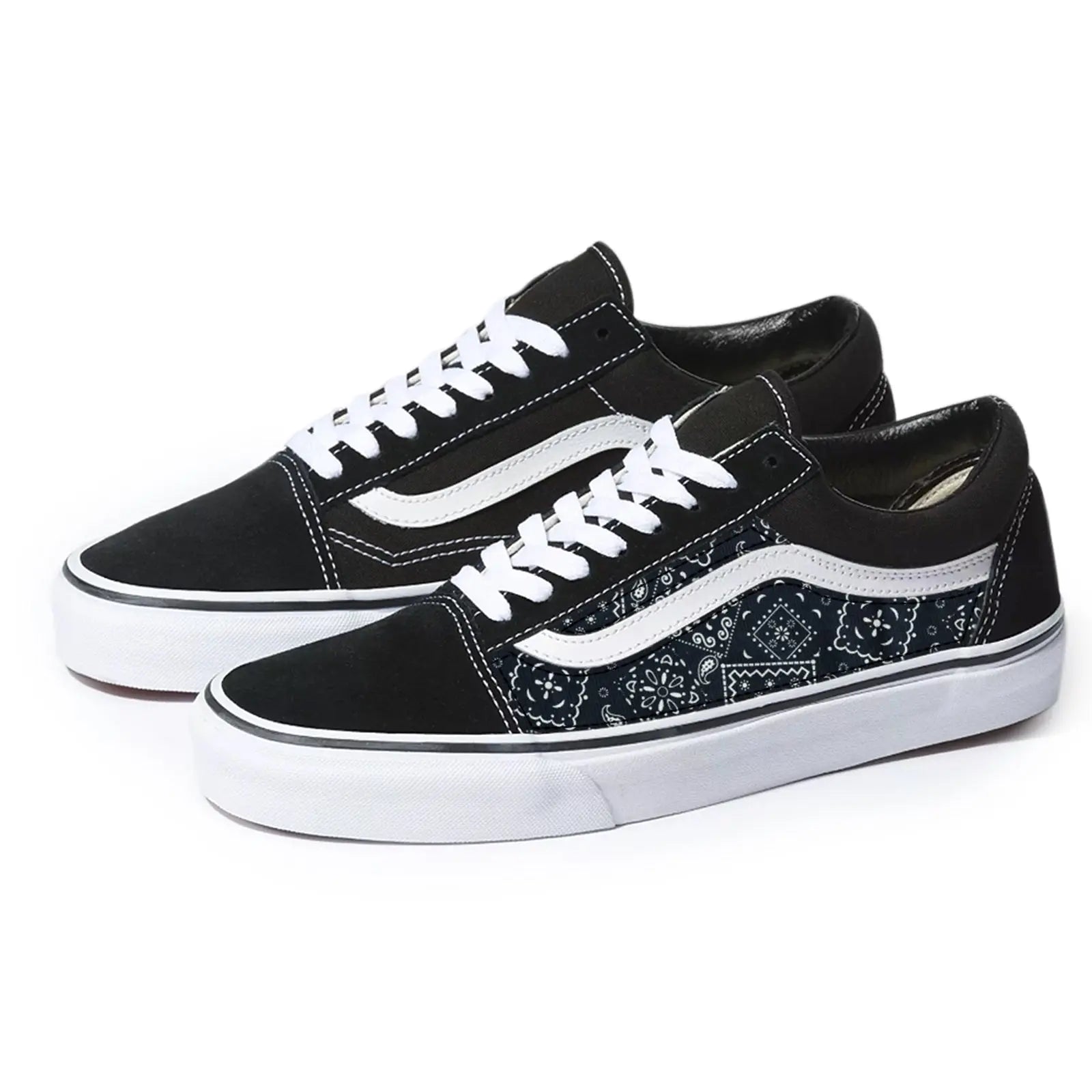 Vans Black Old Skool x Black Bandana Pattern Custom Handmade Shoes By Patch Collection