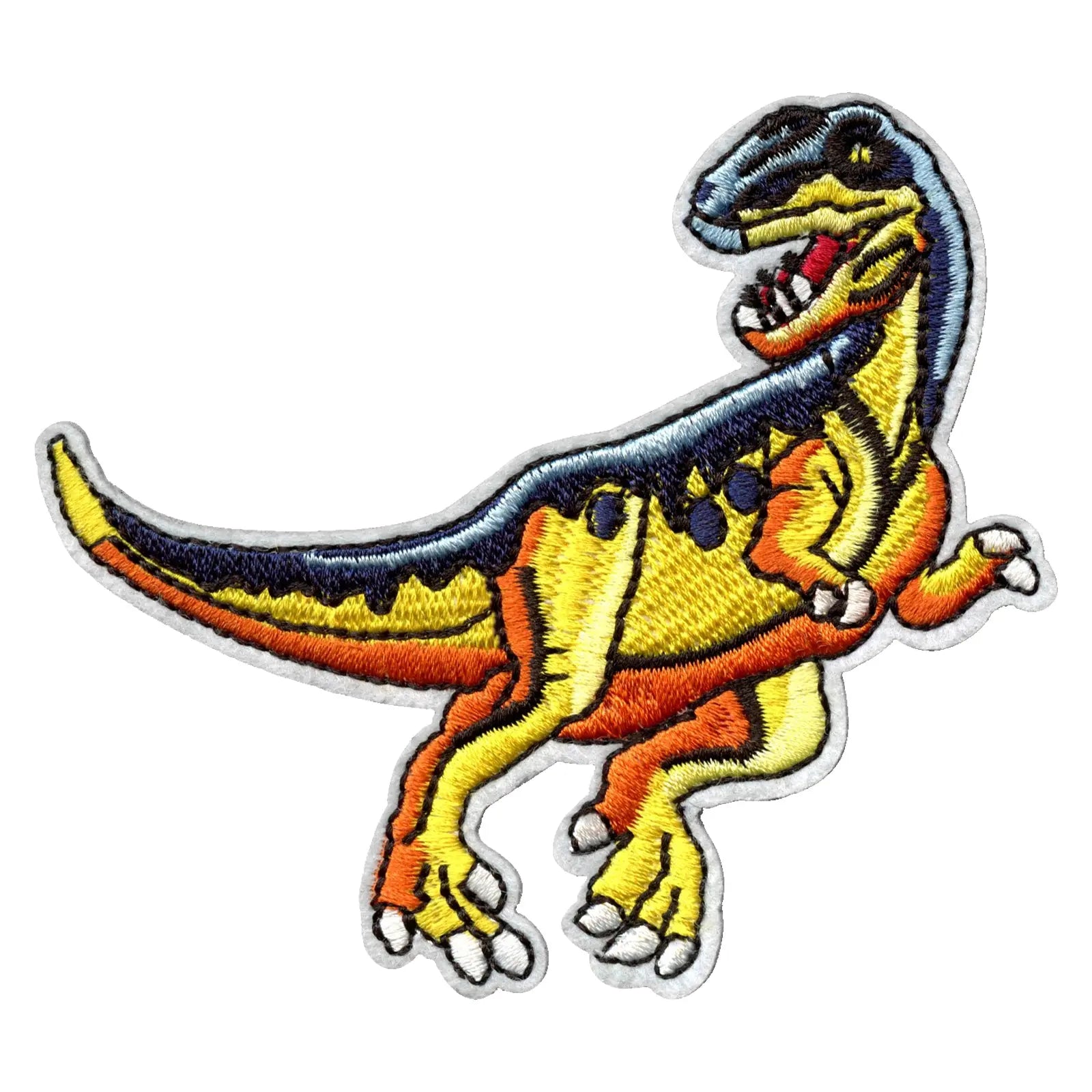 Velociraptor Standing Yellow And Blue Dinosaur Embroidered Iron On Patch