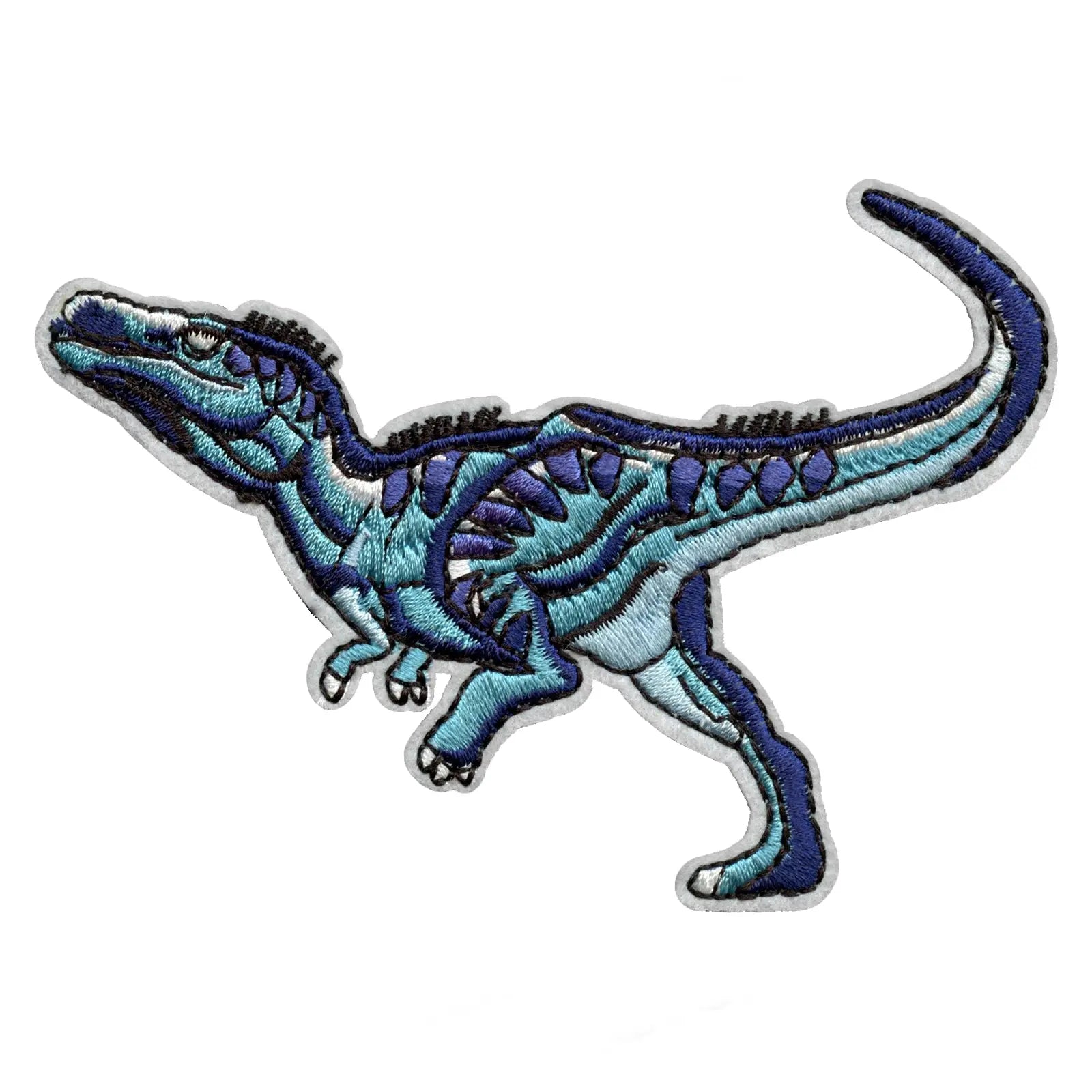 Velociraptor With Shades Of Blue Dinosaur Embroidered Iron on Patch