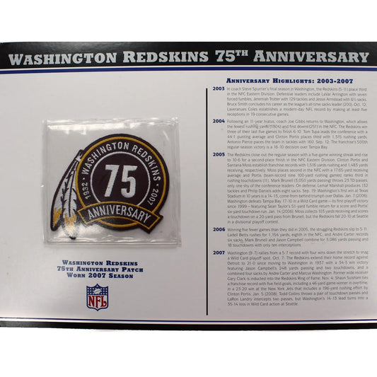 Washington Redskins 75th Anniversary Willabee & Ward Patch With Stat Card