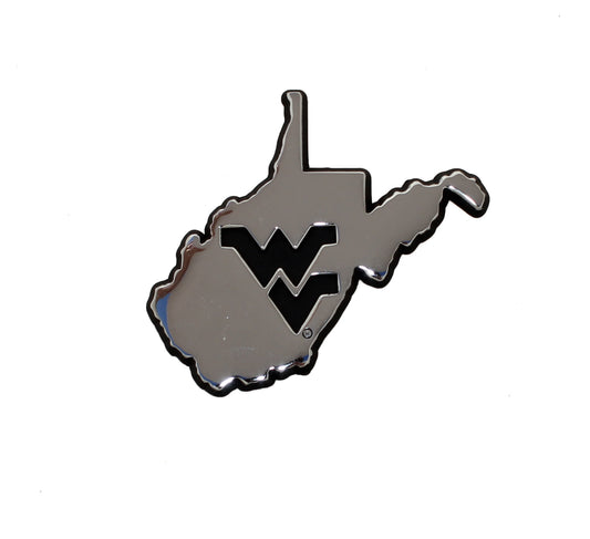 West Virginia Mountaineers State With WV NCAA College Team Solid Chrome Metal AMG 