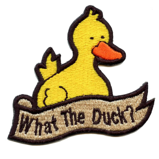 Yellow Duck "What The Duck?" Embroidered Iron On Patch 