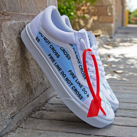 White Vans Old Skool x OFF White Iced Out Custom Handmade Shoes