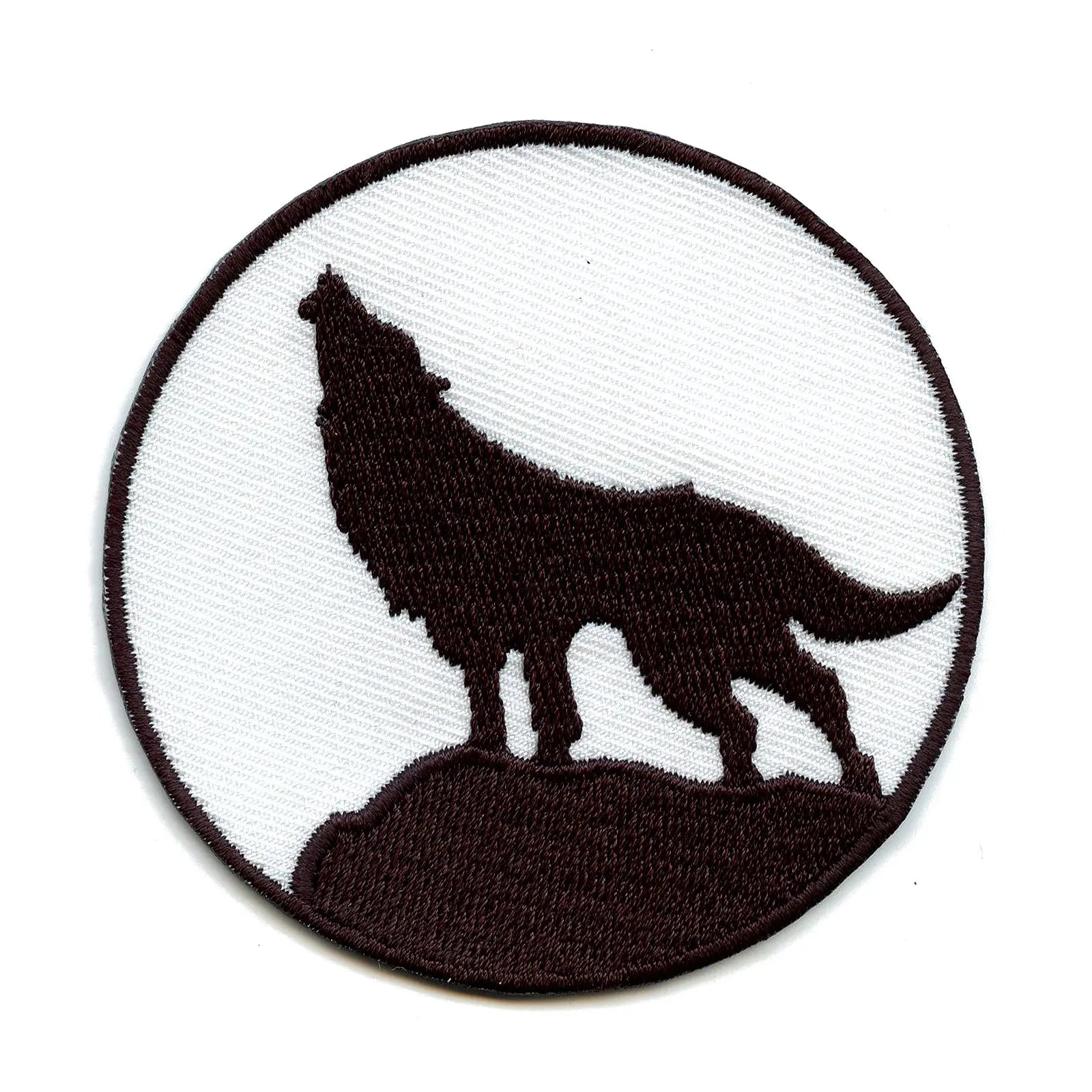 Wolf Howling Black And White Round Iron On Patch