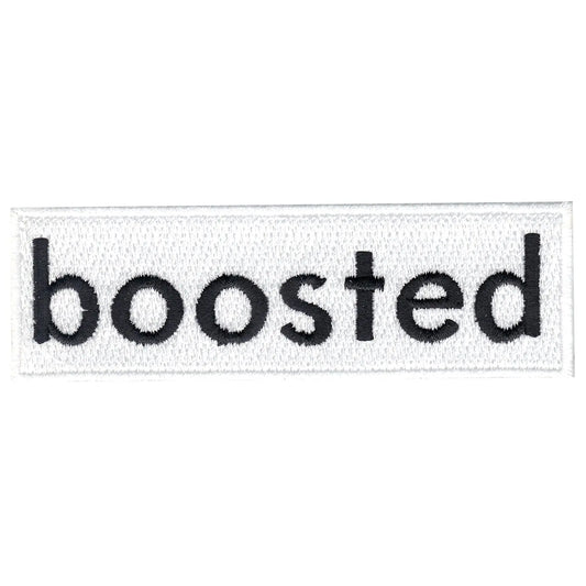White Boosted Iron On Embroidered Patch 