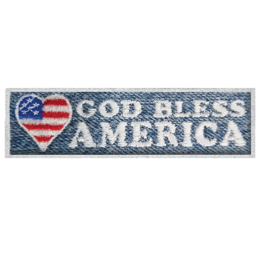 God Bless America Flag Heart Denim Iron On Patch 
