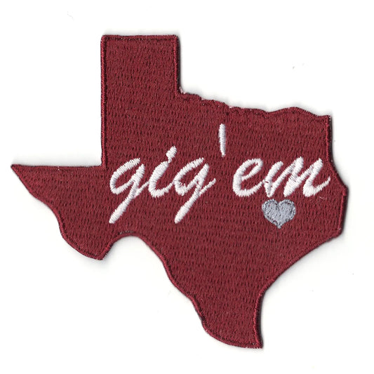 State Of Texas Gig 'em Heart Logo Iron On Patch 