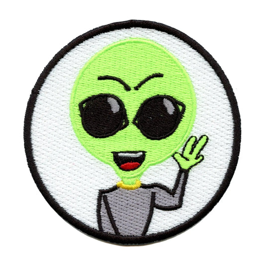 Round Friendly Alien Embroidered Iron On Patch 