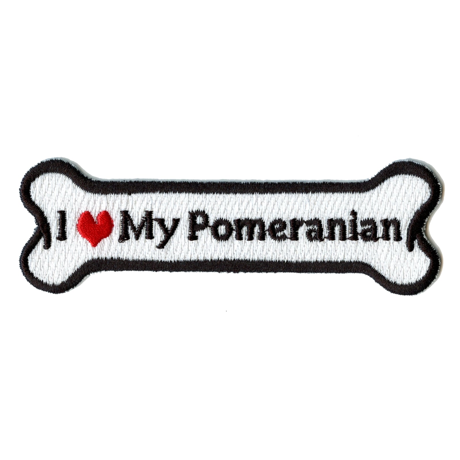 I Heart My Pomeranian Dog Bone Iron On Embroidered Patch