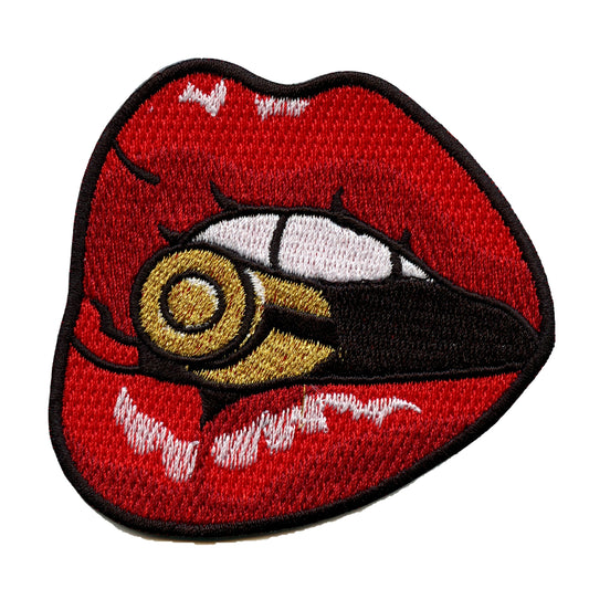 Red Lips Biting A Bullet Embroidered Iron-on Patch 