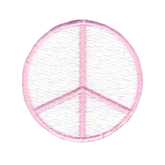 Pink Peace Sign Iron On Embroidered Patch 