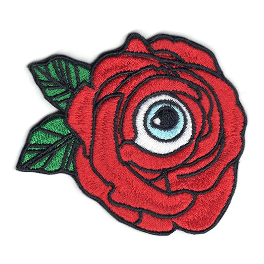Red Rose With Eye Iron On Patch