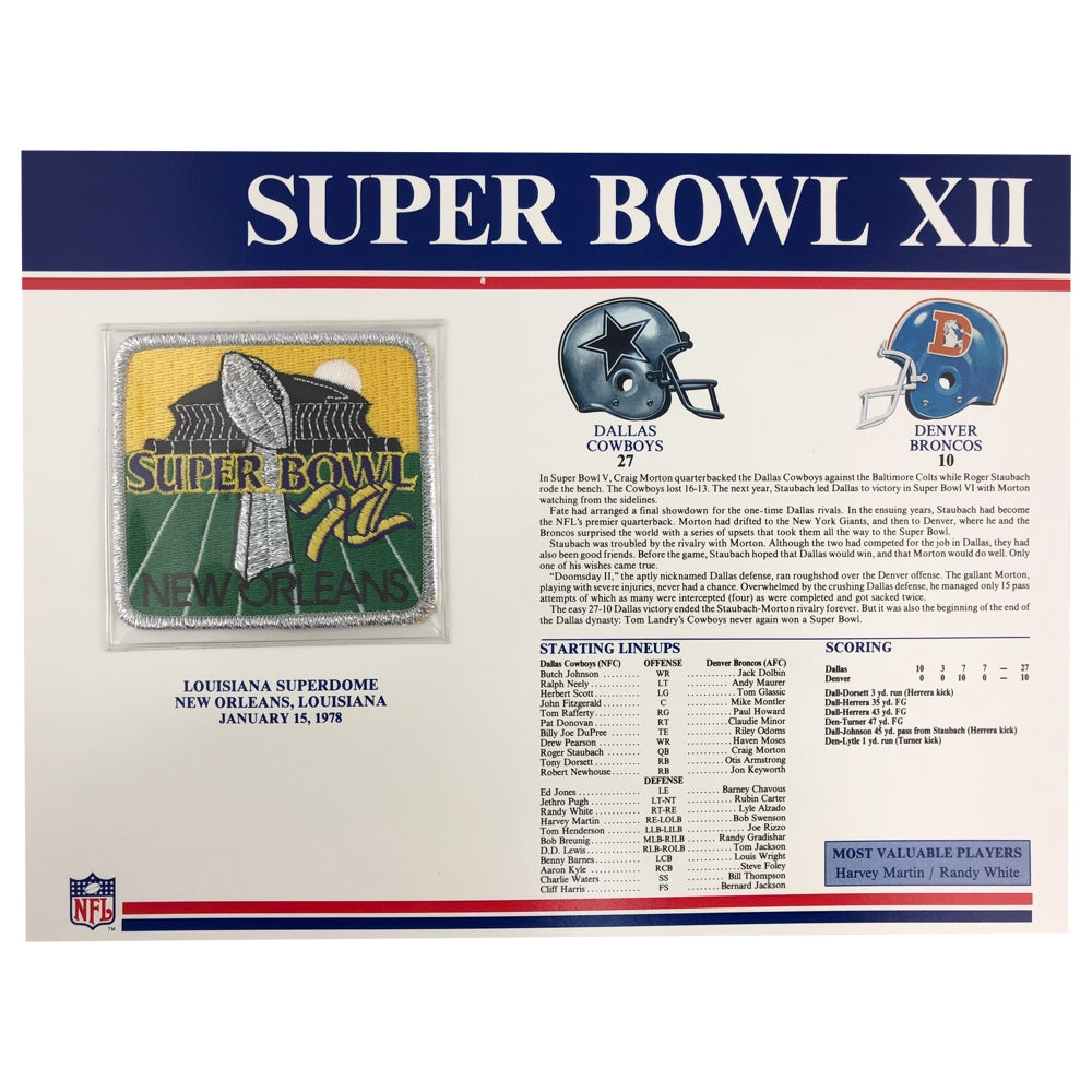 Willabee & Ward Super Bowl 6 Dallas Cowboys vs Miami Dolphins Patch Card