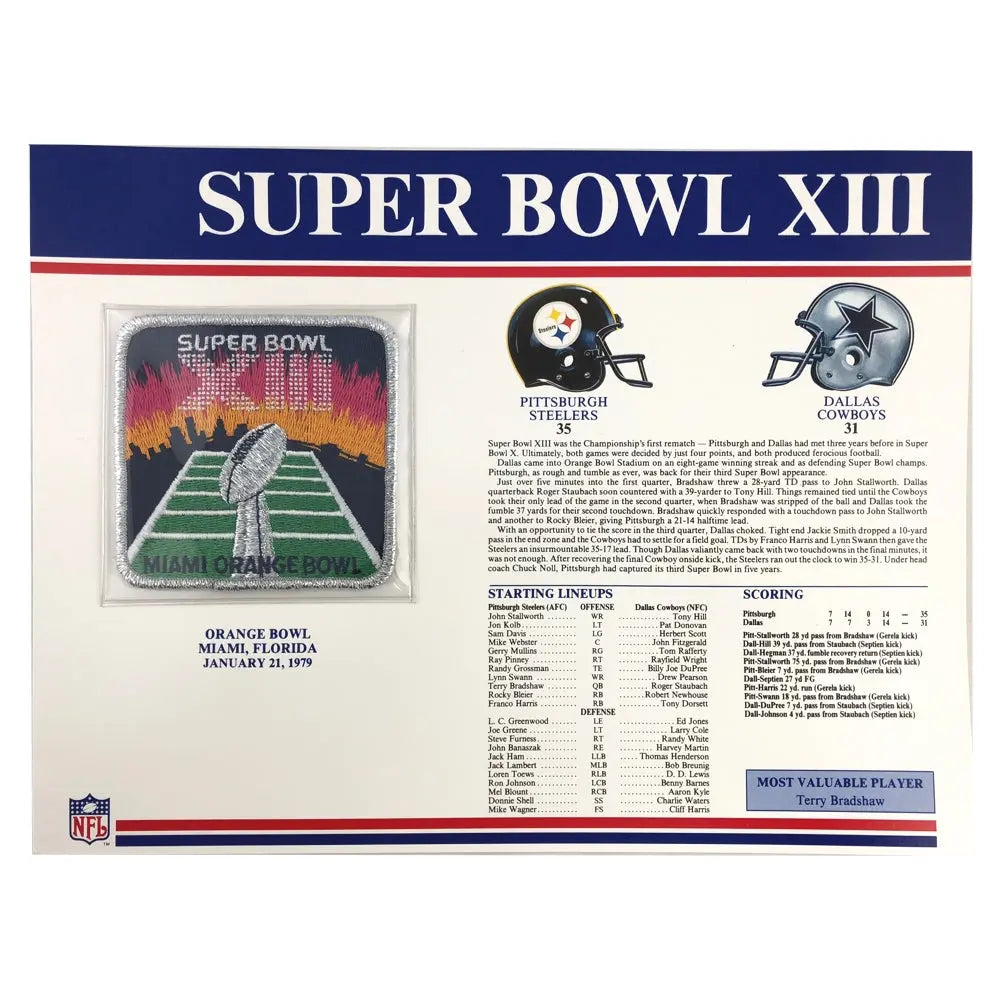 Super Bowl XIII: Pittsburgh Steelers vs. Dallas Cowboys