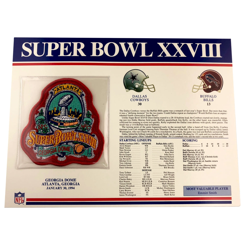 1994 NFL Super Bowl XXVIII Logo Willabee & Ward Patch (Dallas Cowboys vs.  Buffalo Bills) – Patch Collection