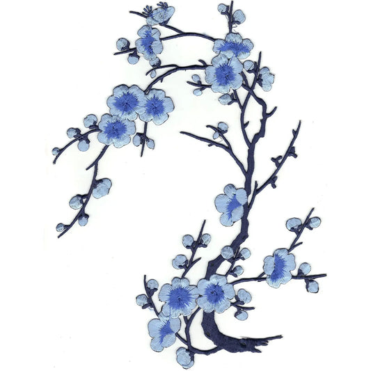 Blue Cherry Blossom Flowers Embroidered Iron on Patch 