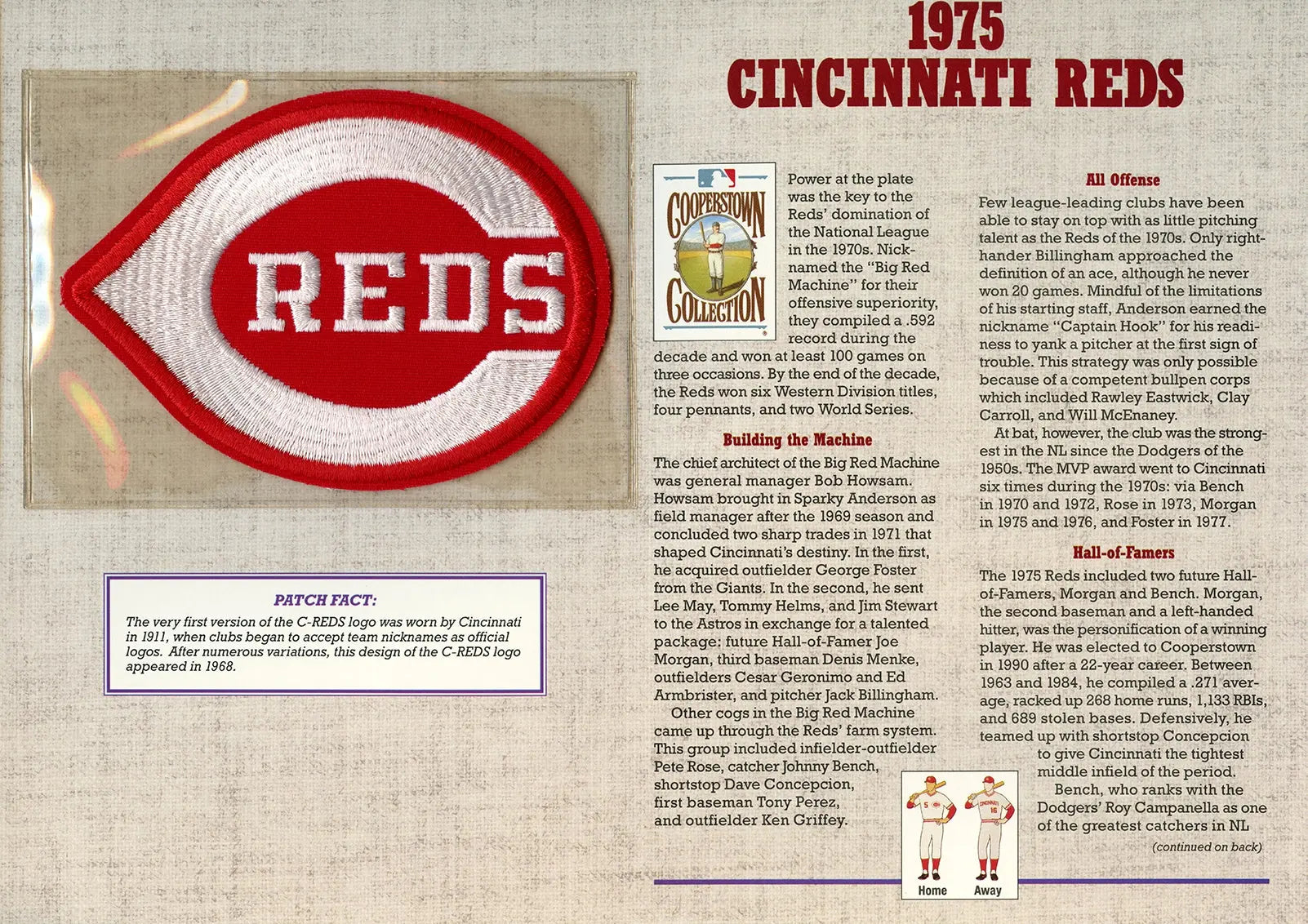 1975 Cincinnati Reds Willabee & Ward Patch With Stat Card