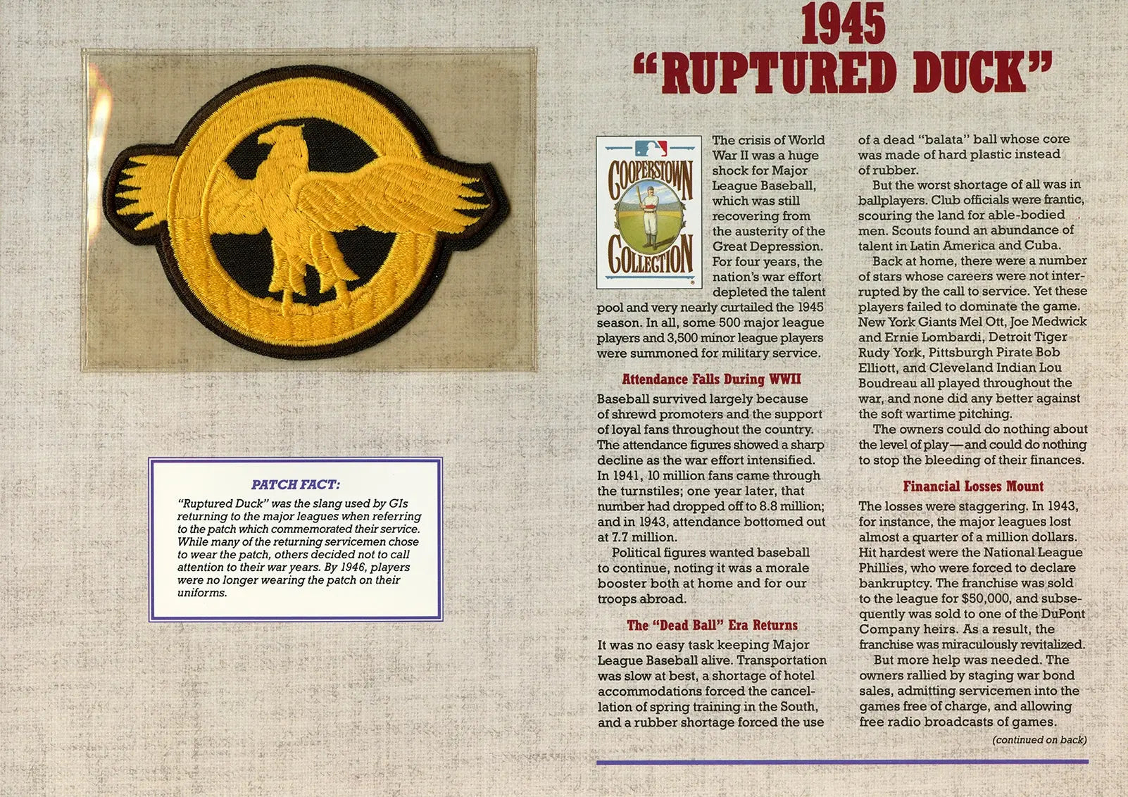 1945 "Ruptured Duck" Willabee & Ward Patch With Stat Card