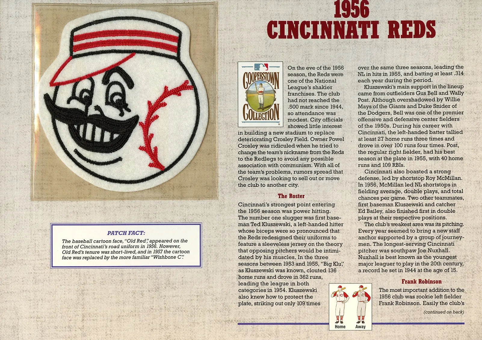 1956 Cincinnati Reds Willabee & Ward Patch With Stat Card