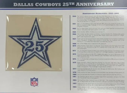 1984 Dallas Cowboys 25th Anniversary Willabee & Ward Patch With Stat Card