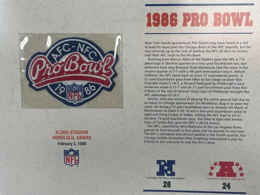1986 NFL Pro Bowl Willabee & Ward Stat Card Patch