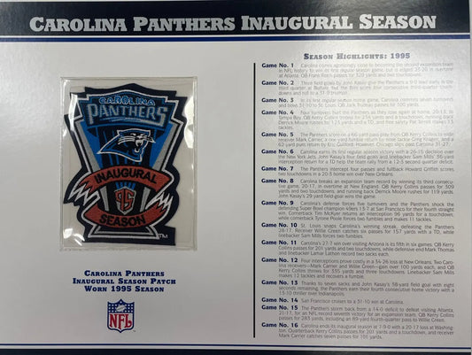1995 Carolina Panthers Inaugural Season Willabee & Ward Patch With Stat Card