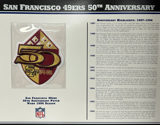 1996 San Francisco 49ers 50th Anniversary Willabee & Ward Patch With Stat Card