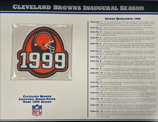 1999 Cleveland Browns Inaugural Season Willabee & Ward Patch With Stat Card