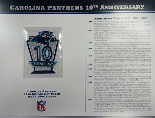 2004 Carolina Panthers 10th Anniversary Willabee & Ward Patch With Stat Card