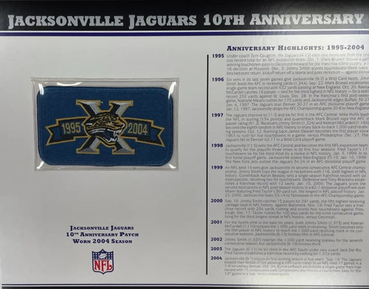2004 Jacksonville Jaguars 10th Anniversary Willabee & Ward Patch With Stat Card
