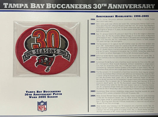 2005 Tampa Bay Buccaneers 30th Anniversary Willabee & Ward Patch With Stat Card
