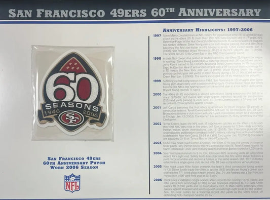 2006 San Francisco 49ers 60th Anniversary Willabee & Ward Patch With Stat Card