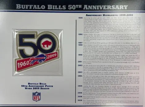 2009 Buffalo Bills 50th Anniversary Willabee & Ward Patch With Stat Card