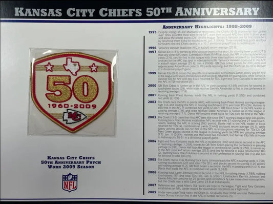 2009 Kansas City Chiefs 50th Anniversary Willabee & Ward Patch With Stat Card