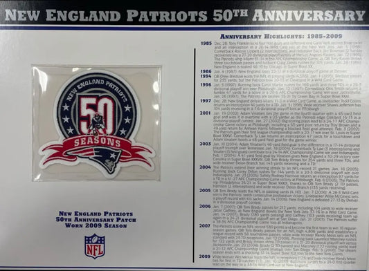 2009 New England Patriots 50th Anniversary Willabee & Ward Patch With Stat Card