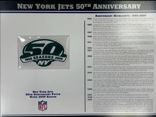 2009 New York Jets 50th Anniversary Willabee & Ward Patch With Stat Card