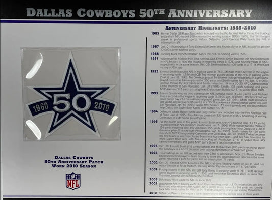 2010 Dallas Cowboys 50th Anniversary Willabee & Ward Patch With Stat Card