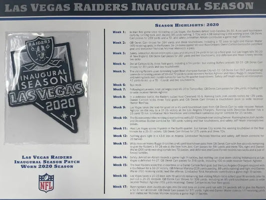 2020 Las Vegas Raiders Inaugural Season Willabee & Ward Patch With Stat Card