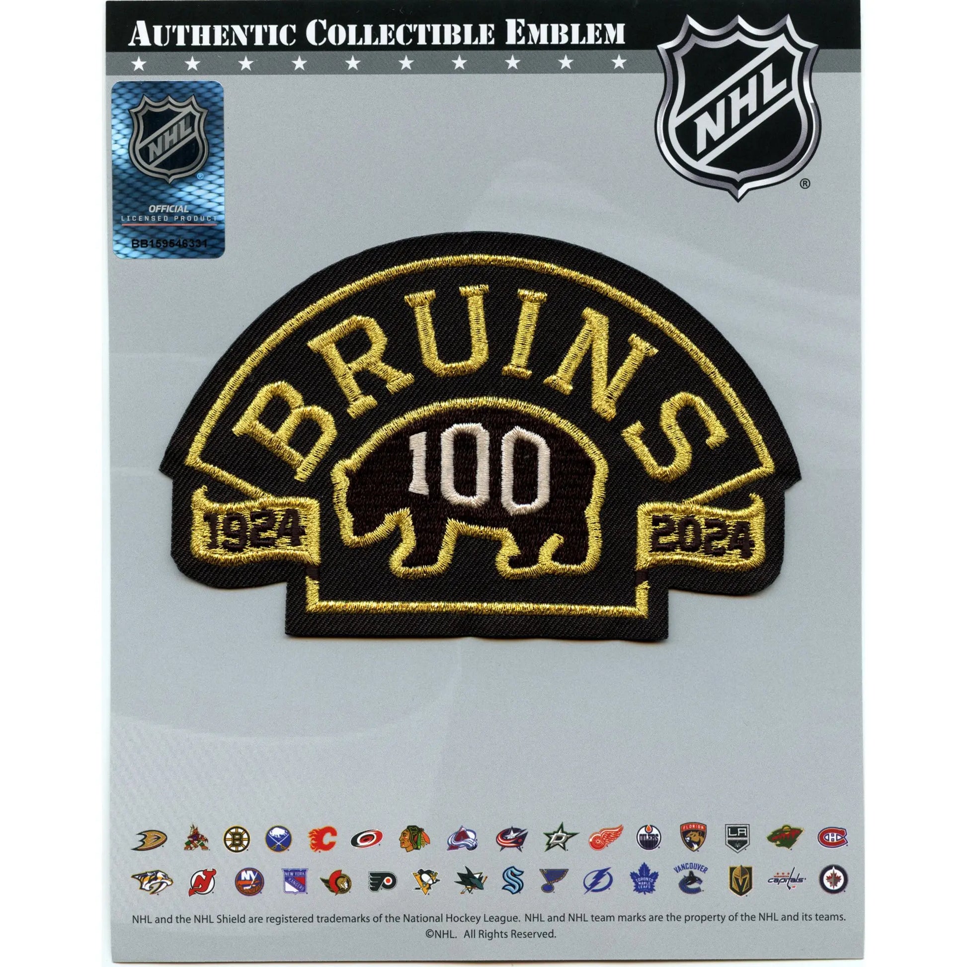 2023 Boston Bruins Team 100th Anniversary Season Logo Jersey Patch (Black & Gold)