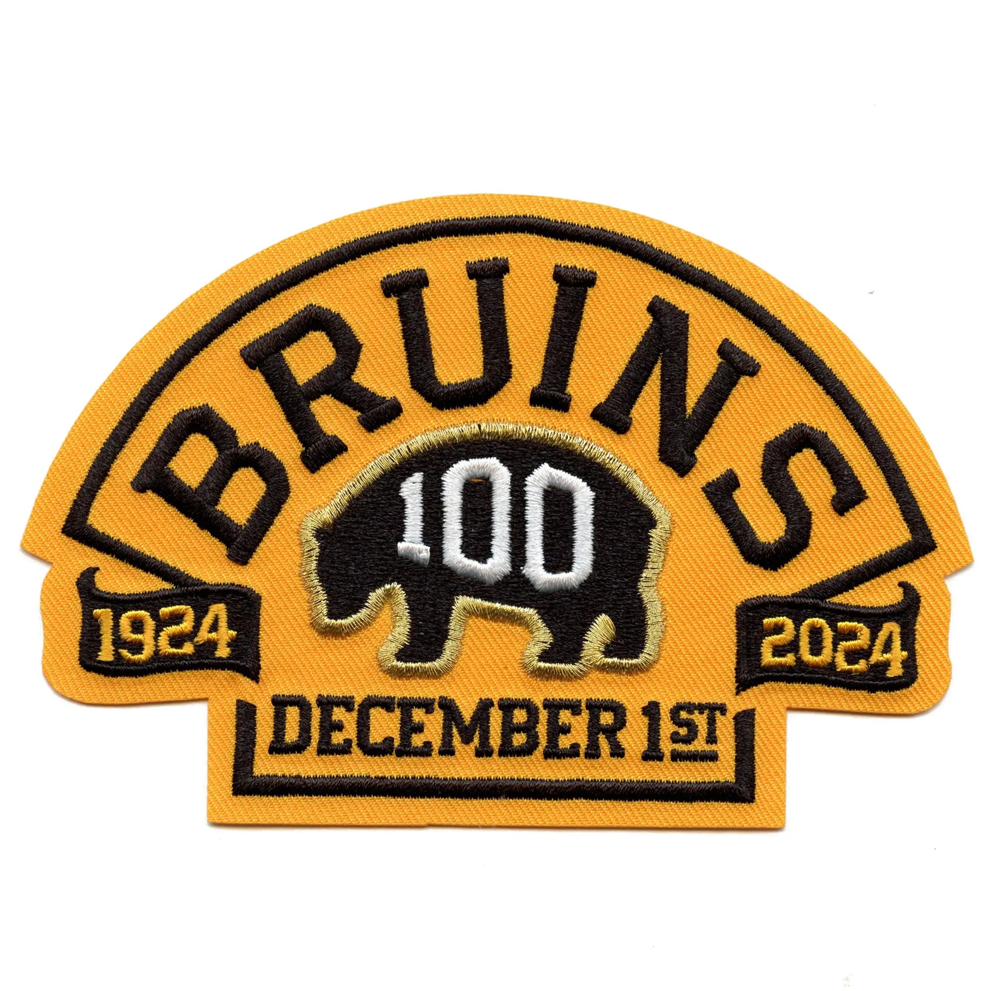 2024 Boston Bruins Team 100th Anniversary Game Jersey Patch Gold December 1, 2024