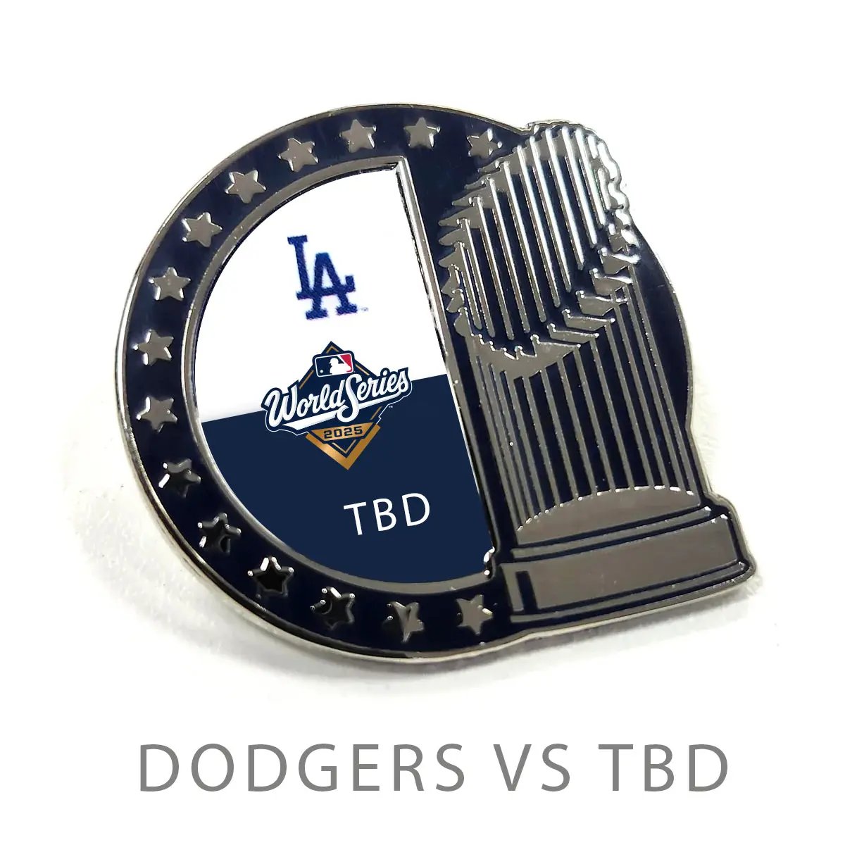 2025 MLB World Series Dueling Trophy Lapel Pin Los Angeles Dodgers Vs. TBD