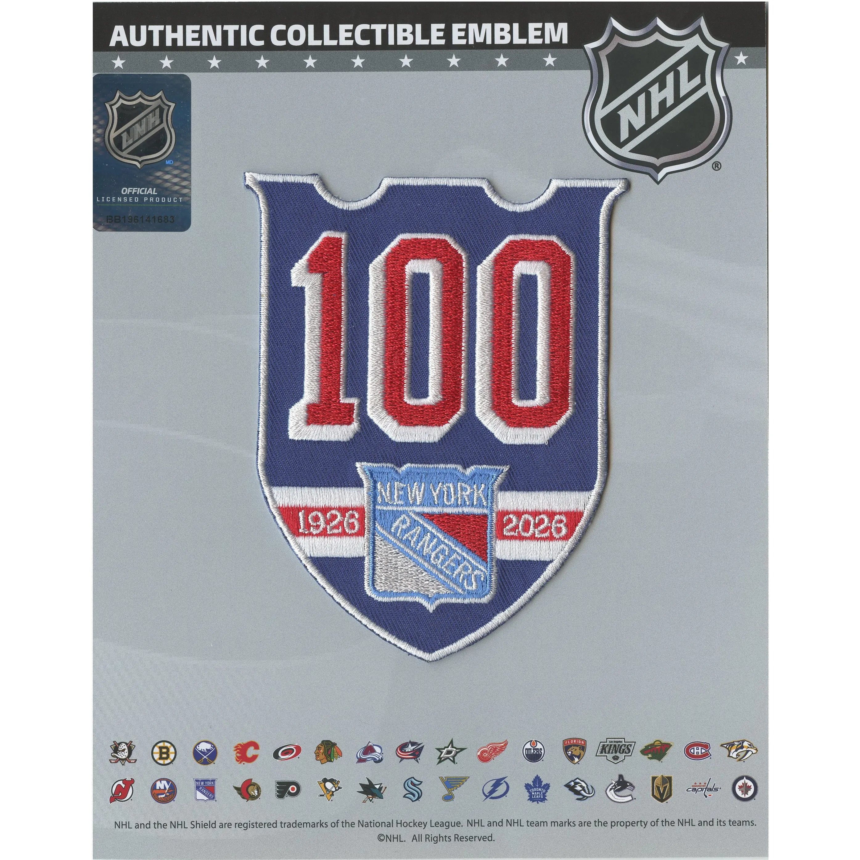 2025 Official New York Rangers 100th Anniversary Jersey Patch