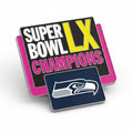 Two coasters celebrating Super Bowl LX champions with a logo on a white background